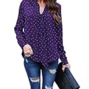 💜 Purple Polka Dot Women's Bow Blouse